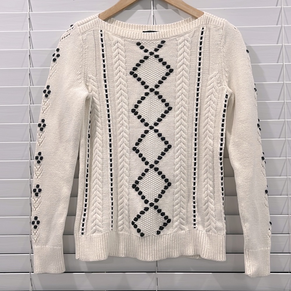 TALBOTS XS Off White Sweater with Black accents